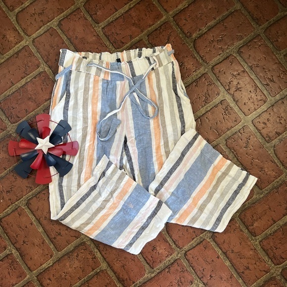 Indigo Rein Pants - Indigo Rein striped pull on styling elastic waistband tie flare C5-20